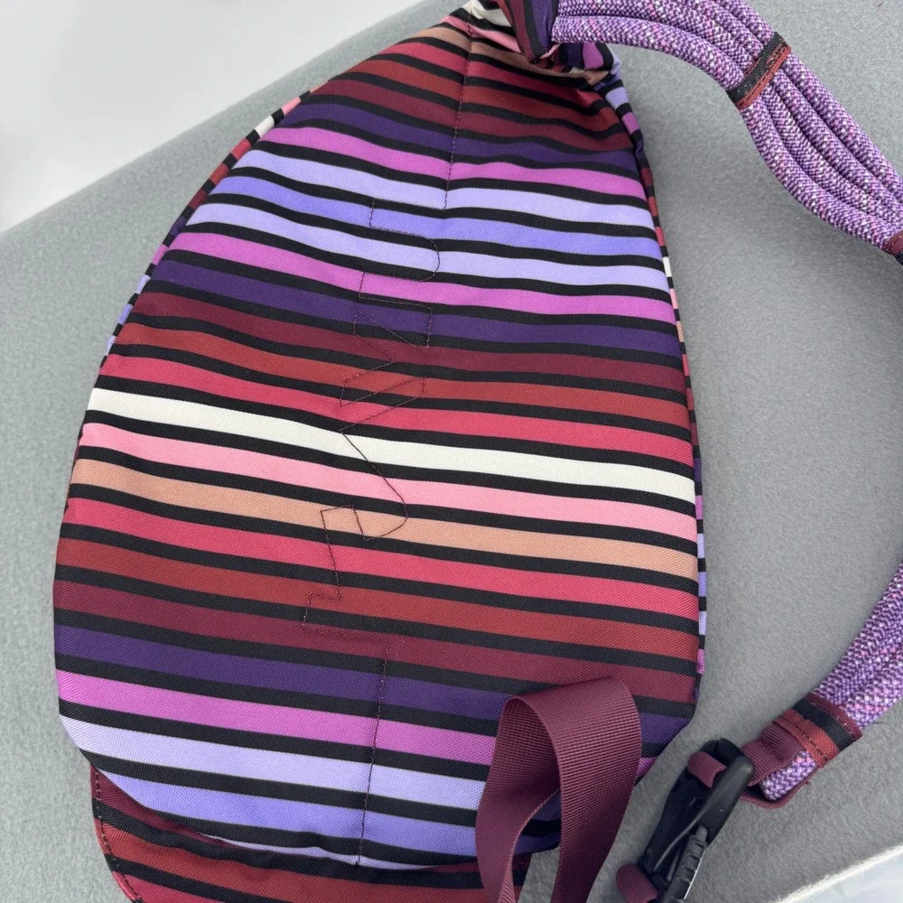 KAVU Rope Sling Bag Purple Pink Multicolor Stripe Crossbody Backpack